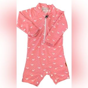 weVSwe Swimsuit Rash Guard Baby Girls 12-18 month Pink White Whales Zipper Snaps